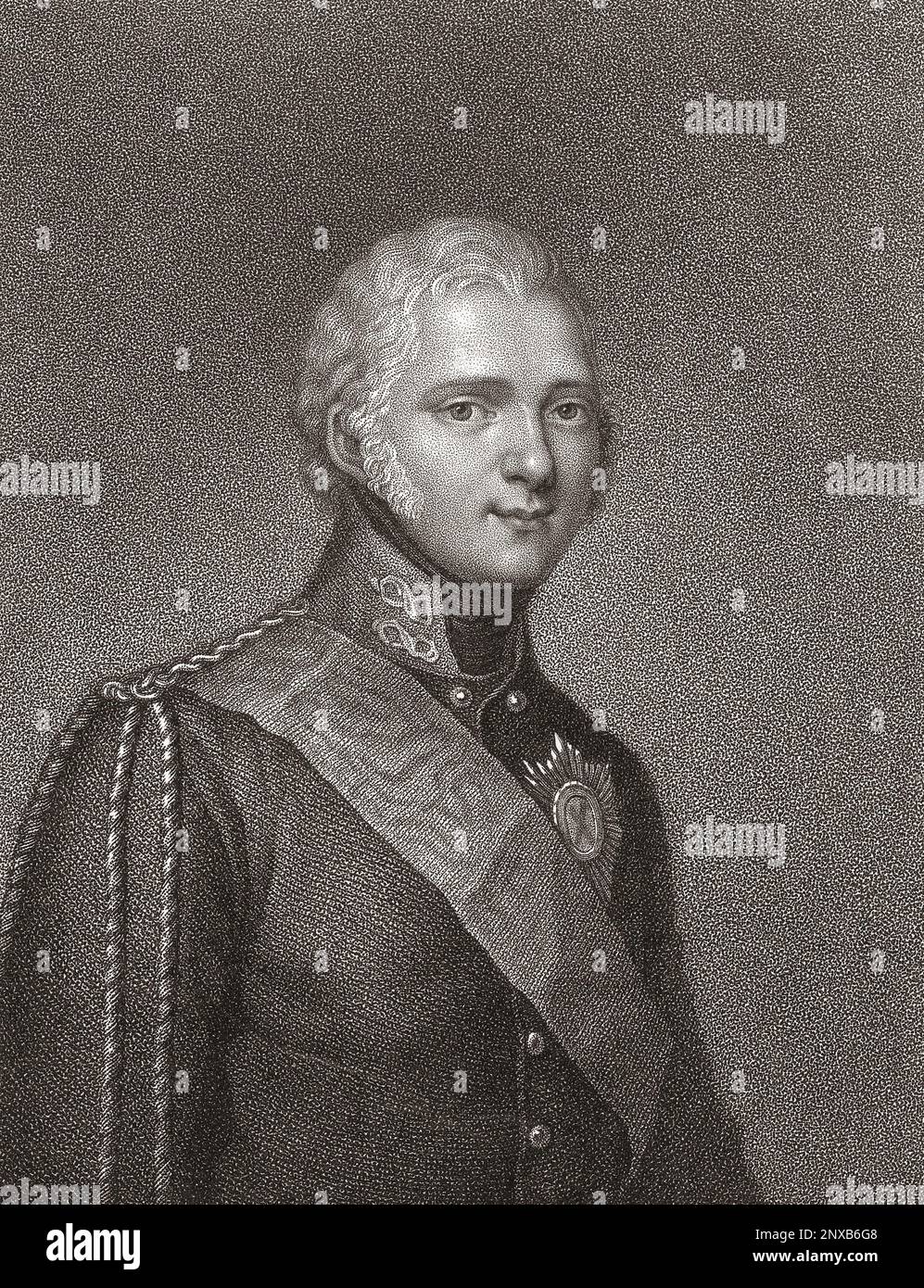 Alexander I, 1777 – 1825.  Emperor of Russia, King of Congress Poland, Grand Duke of Finland.  After a print by Antoine Cardon from the painting by Franz Gerhard von Kügelgen. Stock Photo