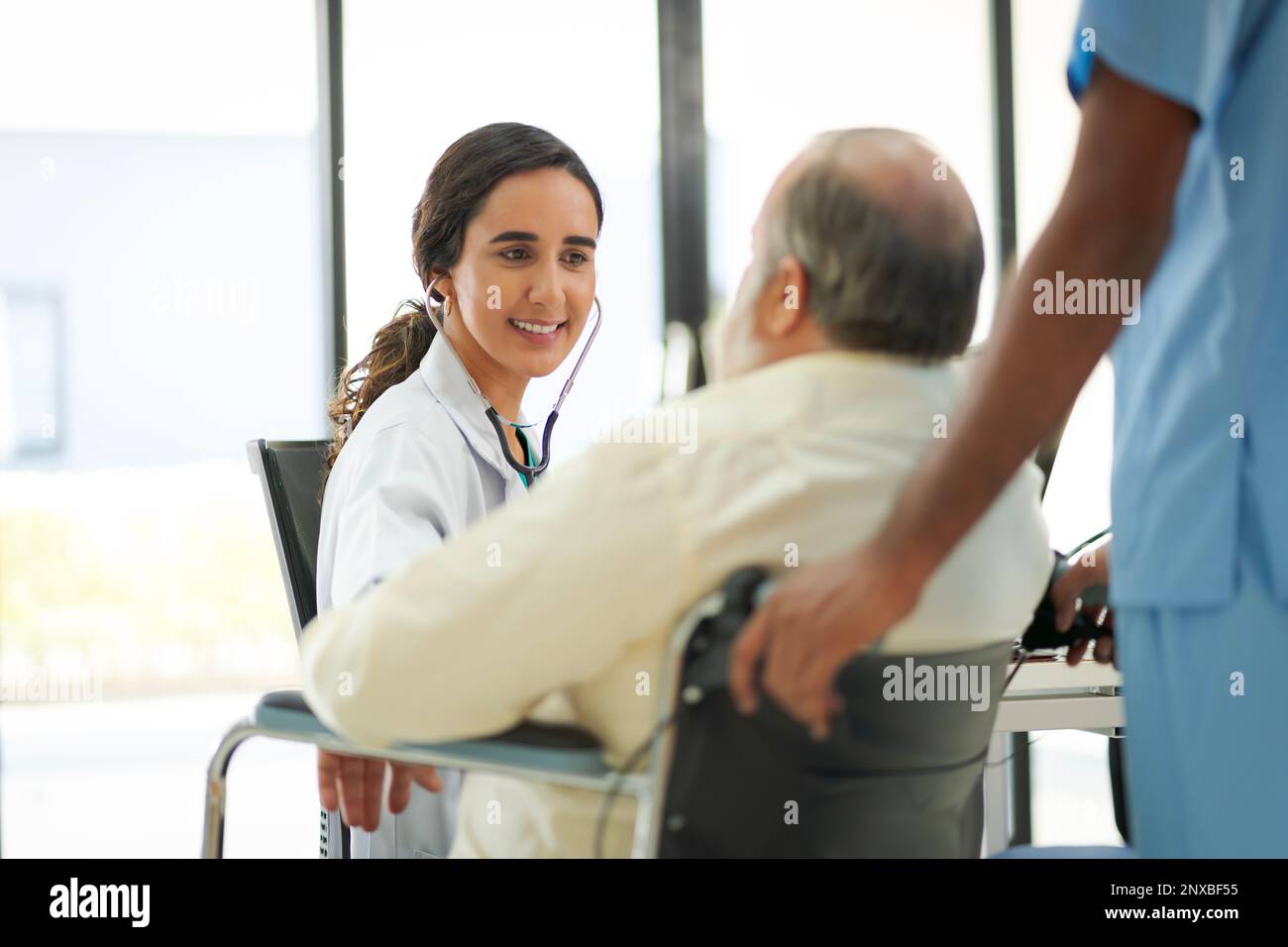 An elderly male patient with high body fat, obesity, sees a doctor at