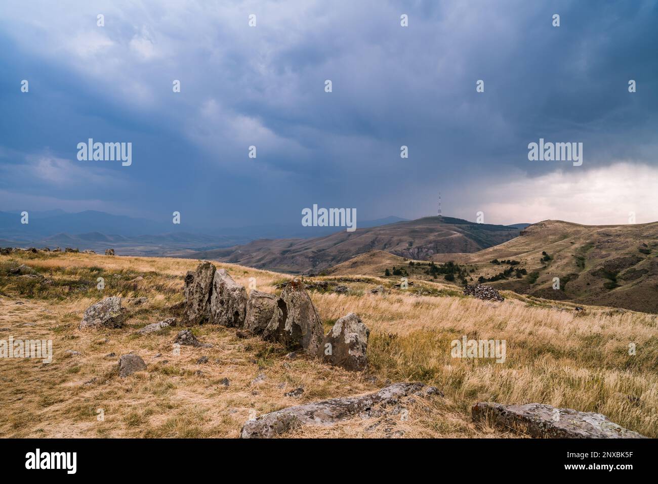 Megalithic structure Zorats Karer in Syunik provibce of Armenia Stock Photo