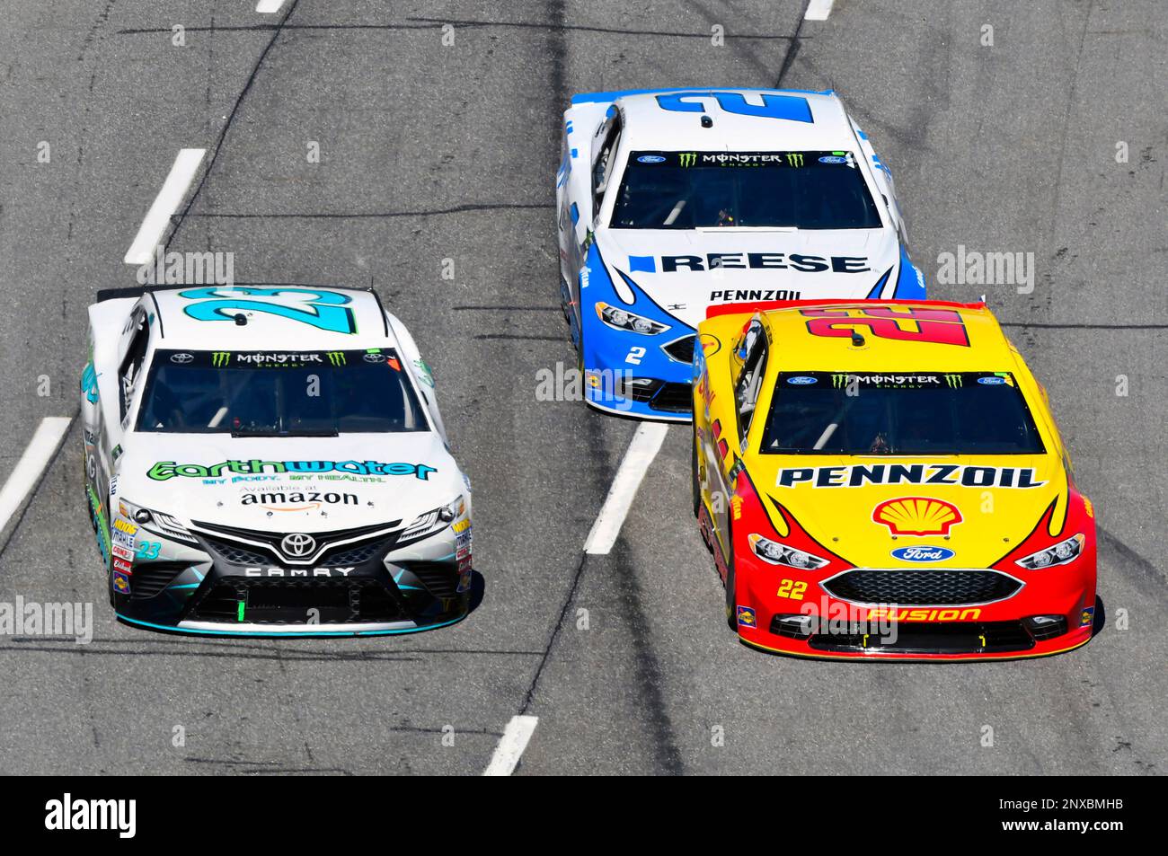 Joey Logano (22) and Gray Gaulding (23) during the NASCAR Monster ...