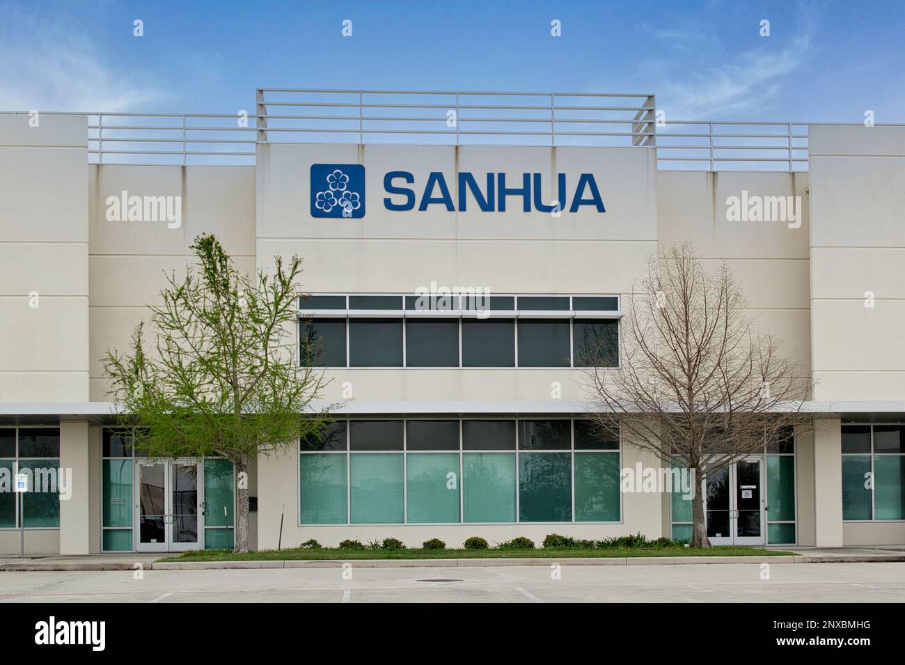 Houston, Texas USA 02-25-2023: Sanhua office building exterior in Houston, TX. Manufacturing company of HVAC and other various industrial components. Stock Photo