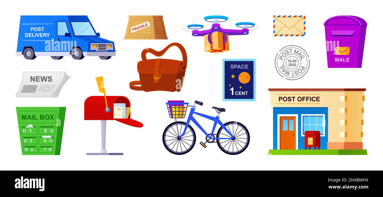 Postal and delivery service - modern flat design style set of isolated images Stock Vector