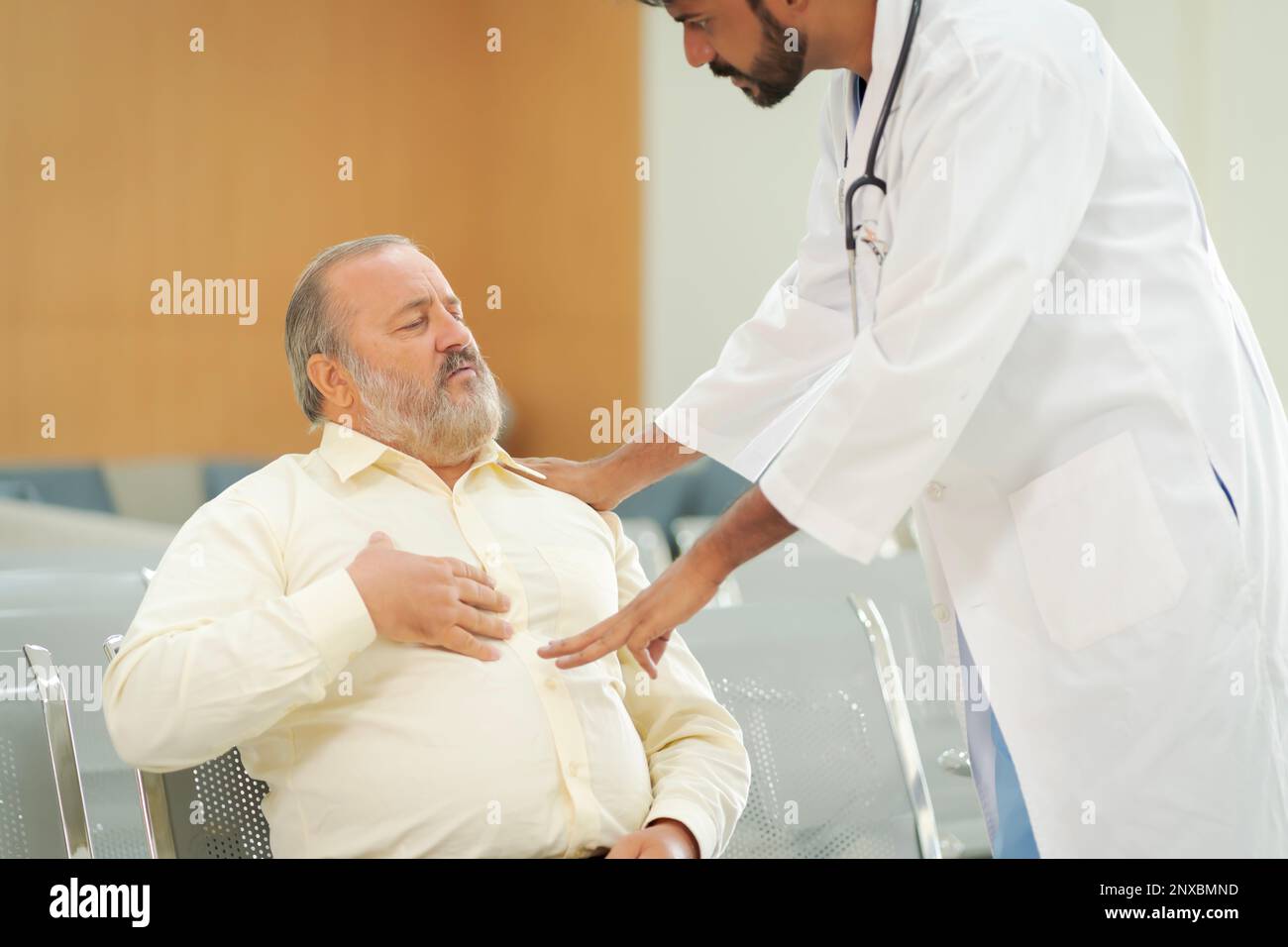An elderly male patient with high body fat, obesity, sees a doctor at