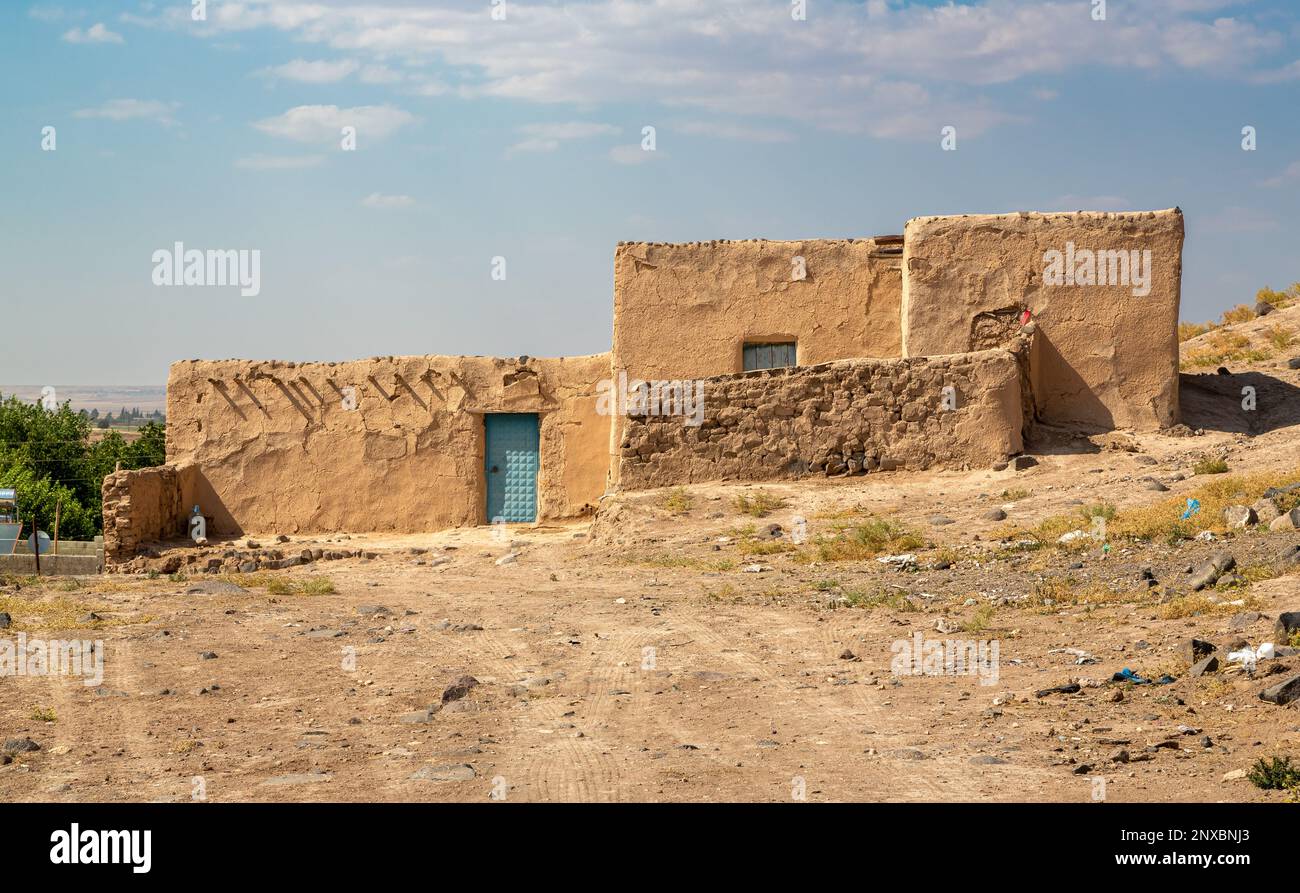 Adobe house. A house made of adobe, which was used frequently in Anatolia in the recent past. Kilis, Turkey-June 26, 2016. Stock Photo