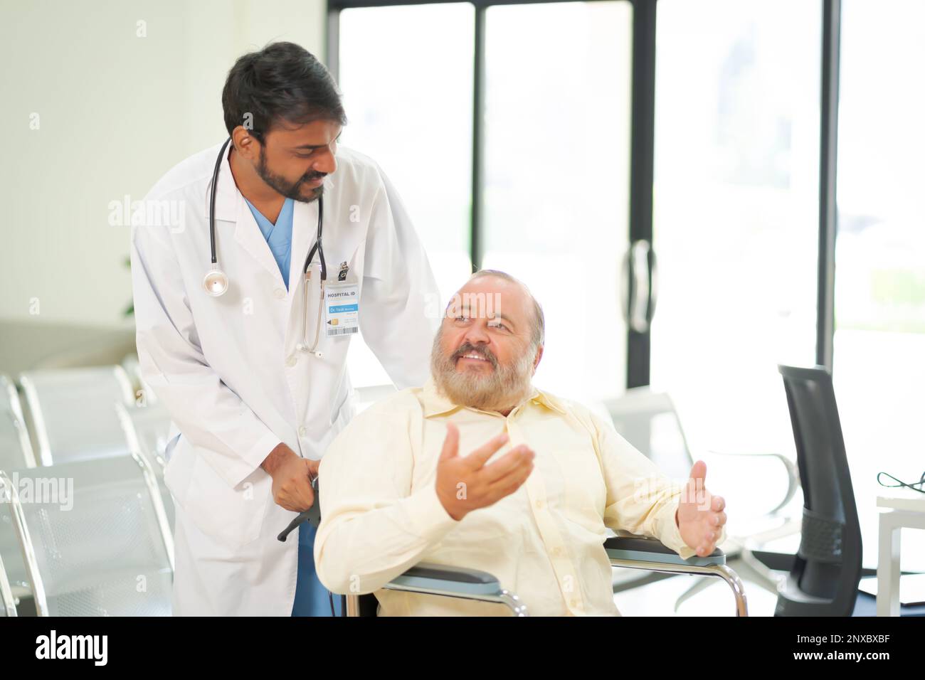 An elderly male patient with high body fat, obesity, sees a doctor at