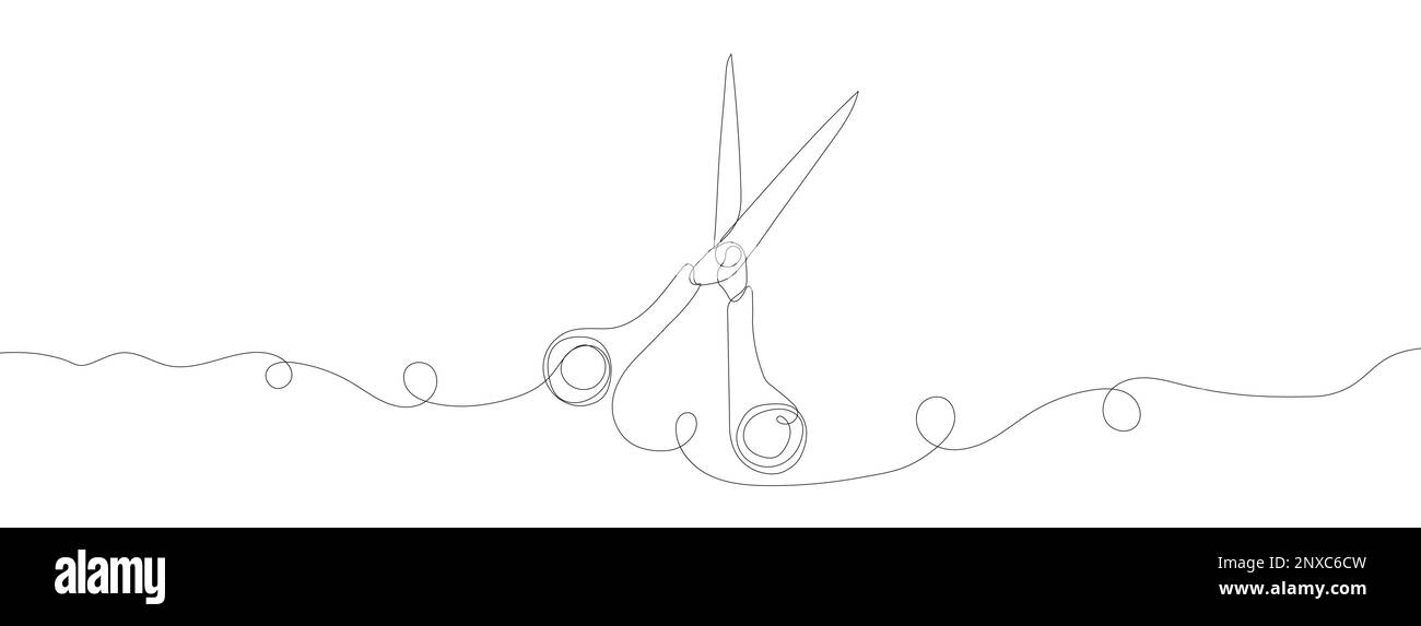 Continuous linear drawing of scissors. Single line drawing of scissors