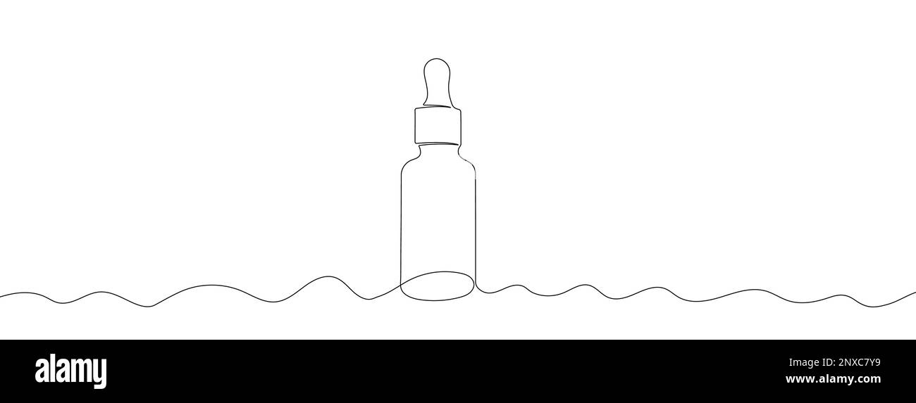 Continuous linear drawing of cosmetic bottle with a pipette. Single