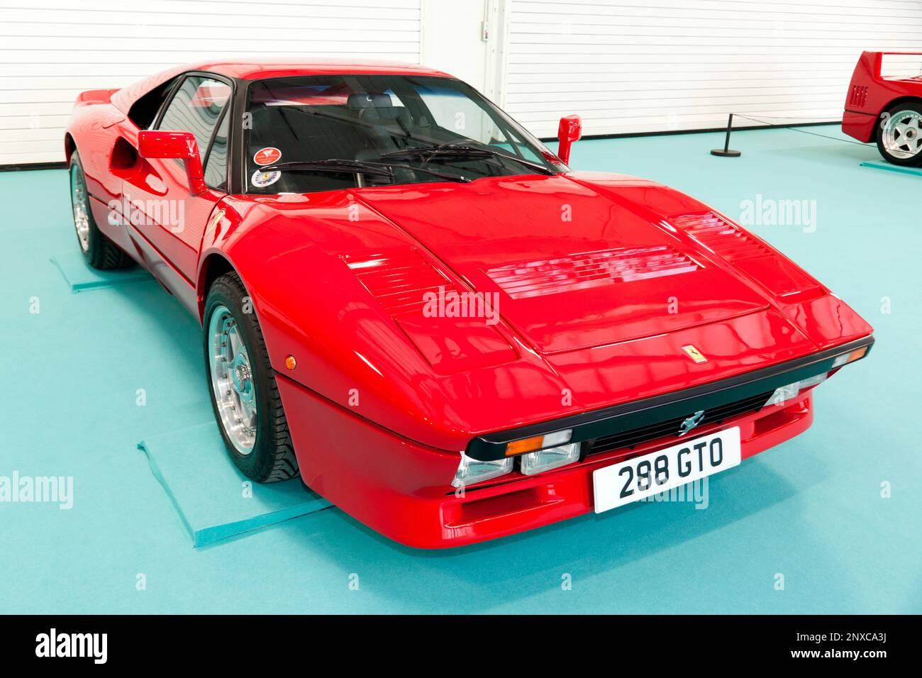 Three-quarter front view of a Red, Ferrari  288 GTO, on display at the 2023 London Classic Car Show Stock Photo