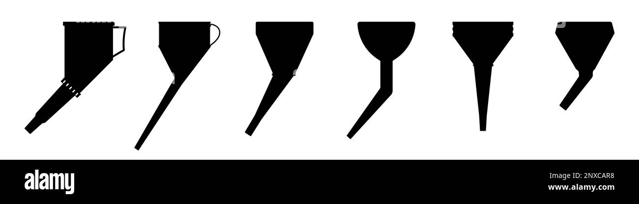 Funnel icons set. Funnel for gasoline and other liquids. Car watering ...