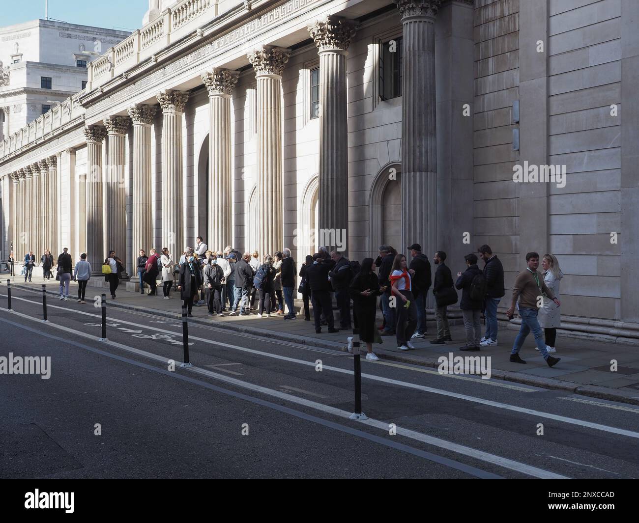 LONDON, UK CIRCA OCTOBER 2022 People queueing outside Bank of
