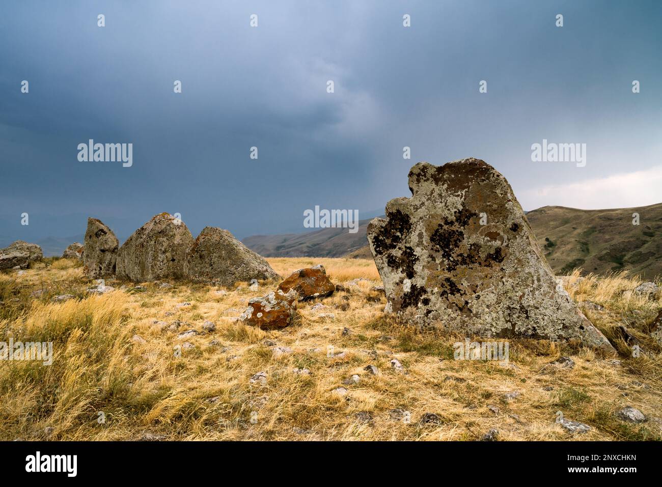 Megalithic structure Zorats Karer in Syunik provibce of Armenia Stock Photo