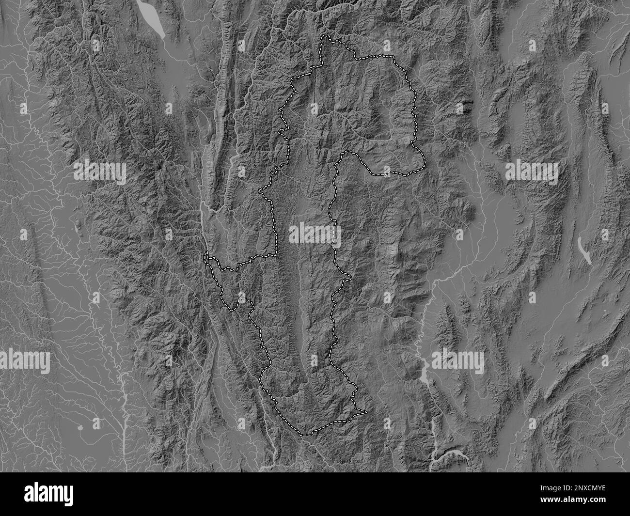 Mae Hong Son, province of Thailand. Bilevel elevation map with lakes ...