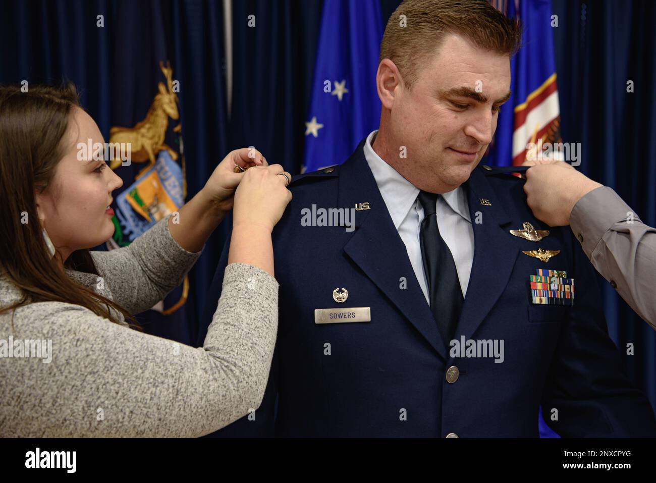 U.S. Air Force Lt. Col. David Sowers, 110th Wing Operations Group  commander, is promoted to the