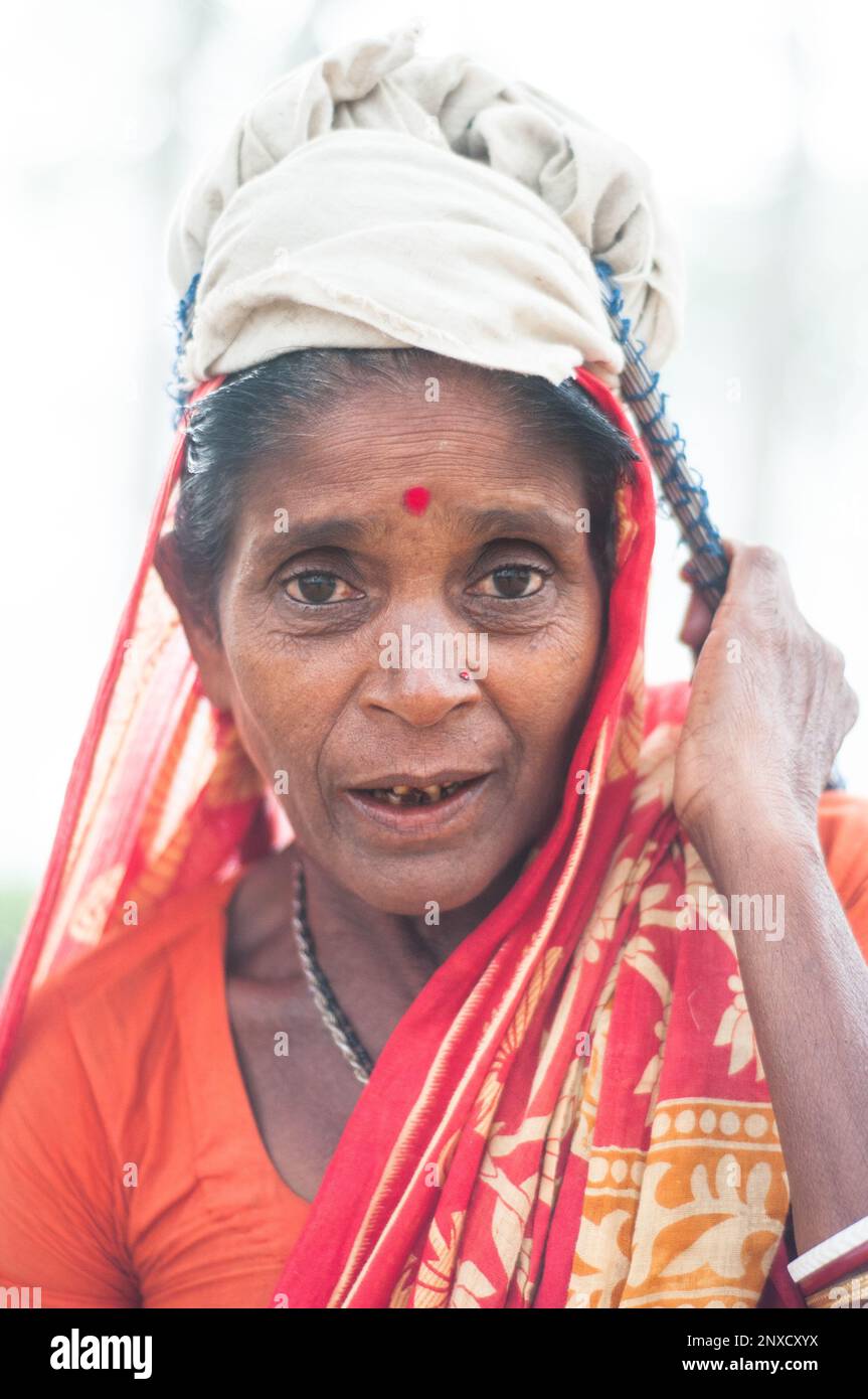 Dhaka, Bangladesh - 23 December 2022: Pictures of tea garden and tea garden poor women worker in Sreemangal, Sylhet, Bangladesh. Stock Photo