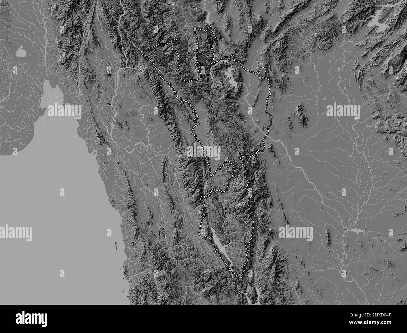 Tak, province of Thailand. Bilevel elevation map with lakes and rivers ...