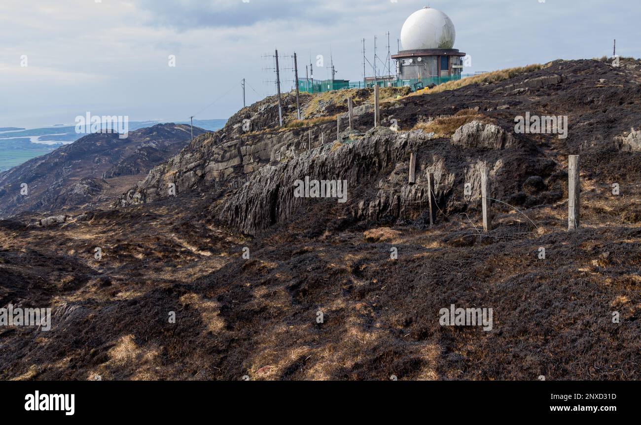 Mount Gabriel West Cork Ireland Scorched Earth after Gorse Fire burnt the mountain vegetation Stock Photo