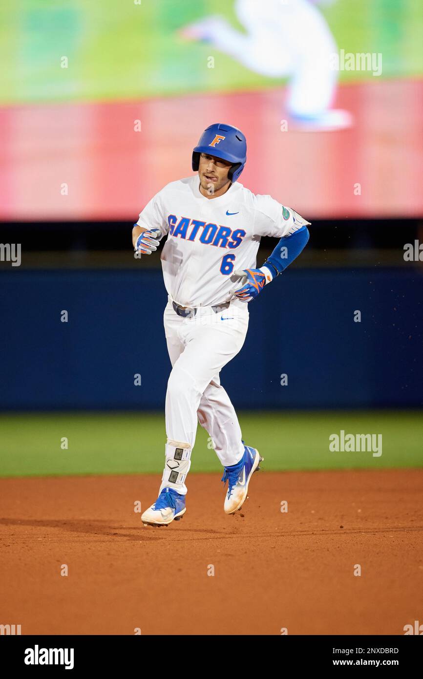 Florida Gators Jonathan India (6) runs the bases after hitting a solo home  run in the bottom of the fourth inning during a game against the Siena  Saints on February 16, 2018