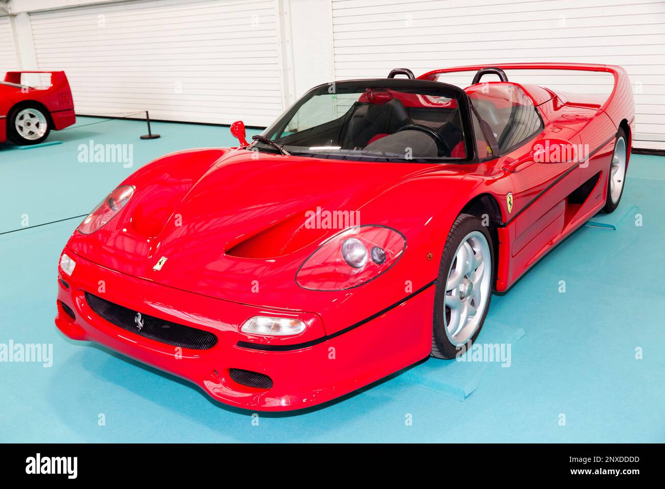Three-quarters front view of a Ferrari F50 on display the 2023 London Classic Car Show Stock Photo