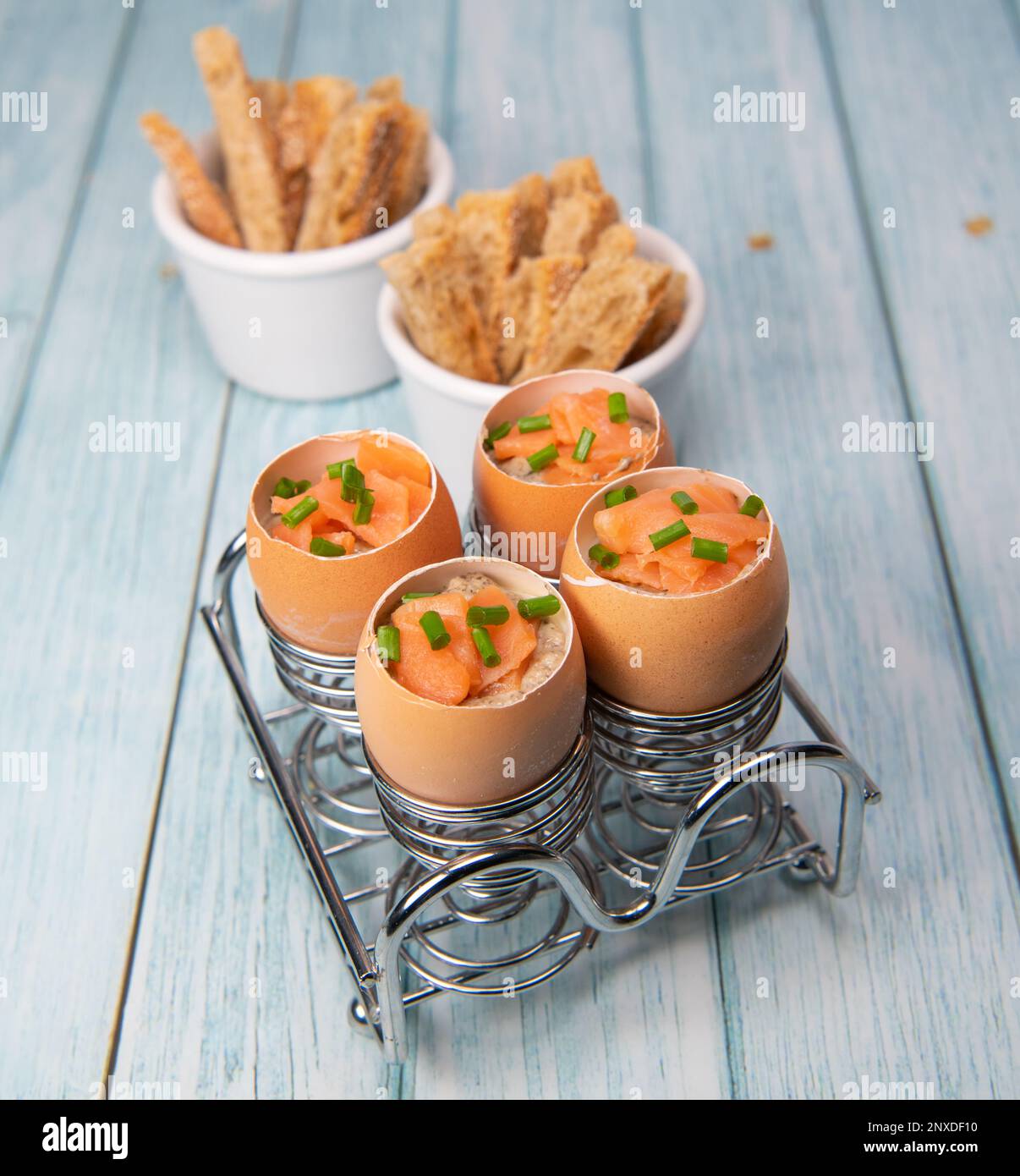 Recipe eggs casserole cooked in the shell with mushroom cream sauce and