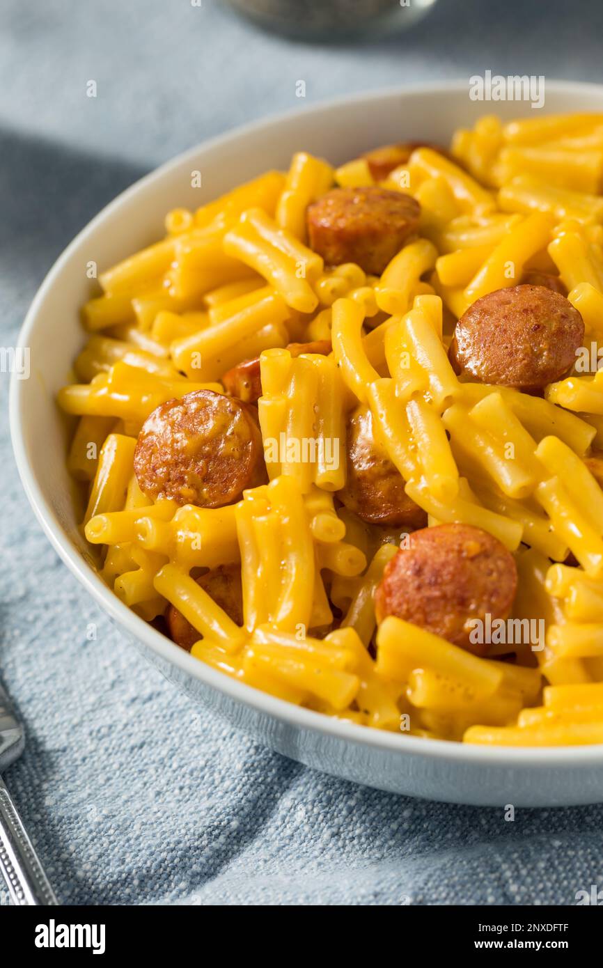 Hot Dog Macaroni and Cheese Meal in a Bowl Stock Photo Alamy