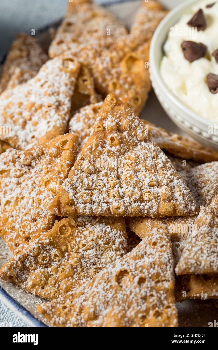 Homemade Cannoli Chips with Ricotta Dip and Chocolate Chips Stock Photo