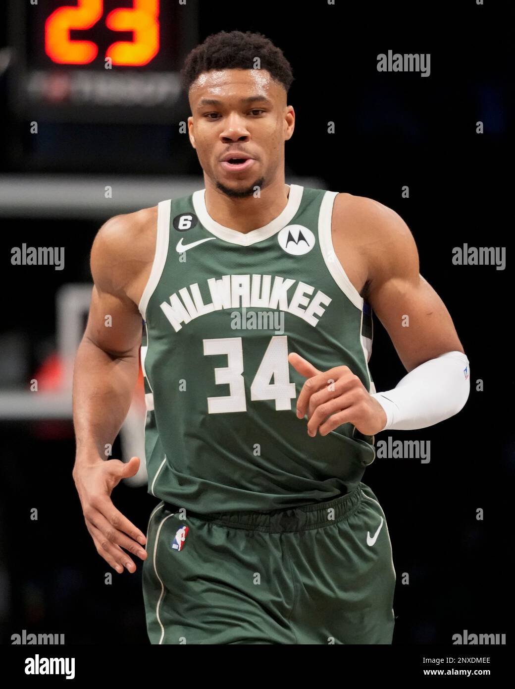 Milwaukee Bucks forward Giannis Antetokounmpo (34) runs up