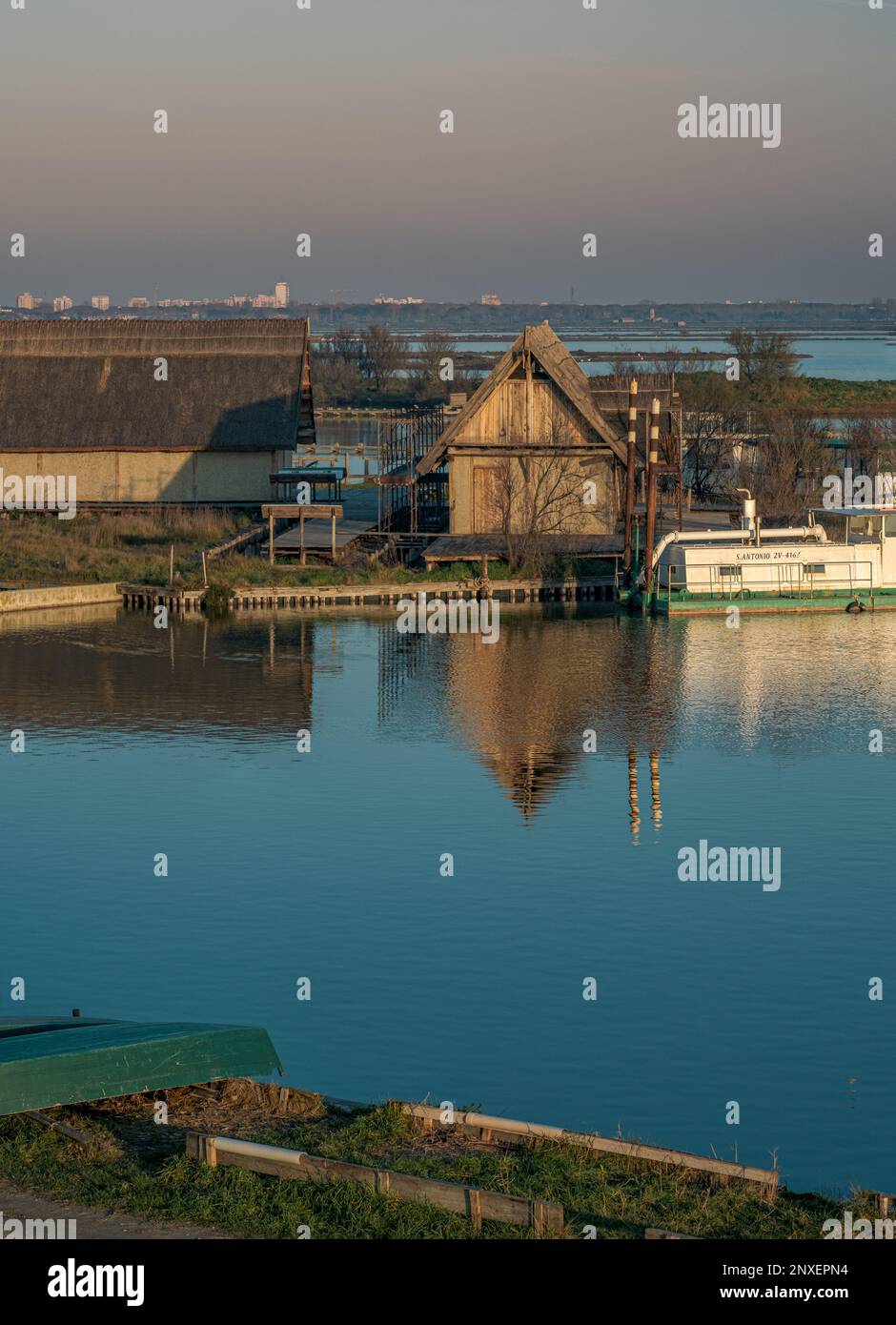 plant for the breeding of eels in the valleys of Comacchio. Ferrara province, Emilia-Romagna, Italy Stock Photo