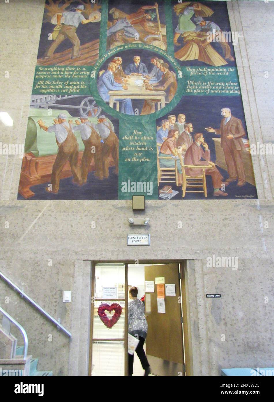 The Outagamie County Courthouse was built in 1940 and 1941. This mural