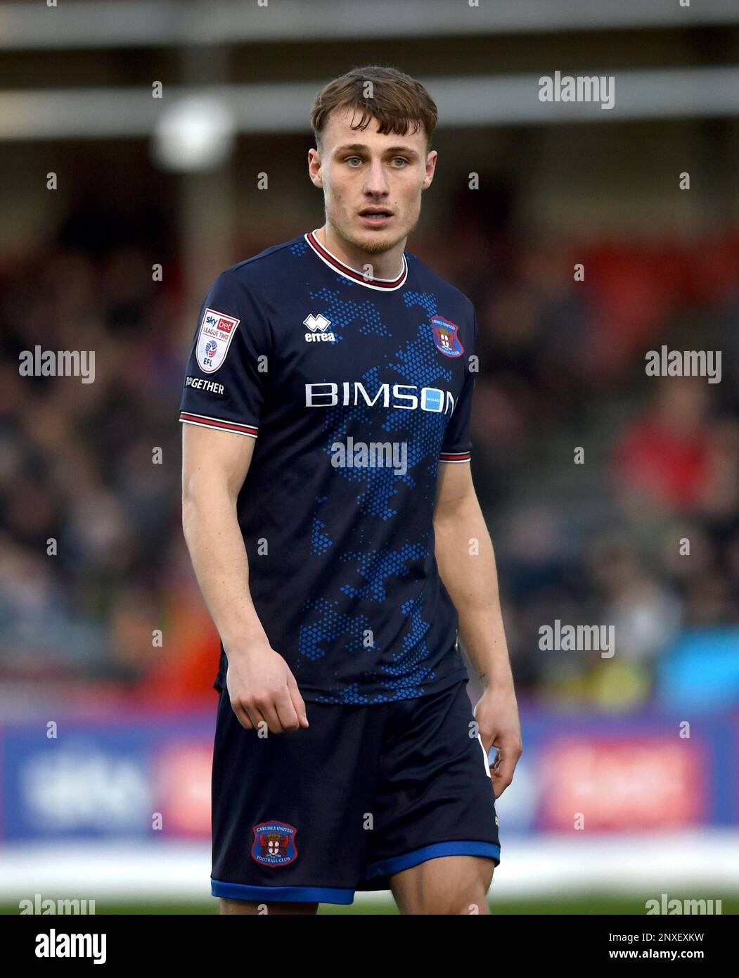 Owen Moxon of Carlisle during the EFL League Two match between Crawley Town and Carlisle United at the Broadfield Stadium  , Crawley , UK - 25th February 2023   Photo Simon Dack/Telephoto Images. Editorial use only. No merchandising. For Football images FA and Premier League restrictions apply inc. no internet/mobile usage without FAPL license - for details contact Football Dataco Stock Photo