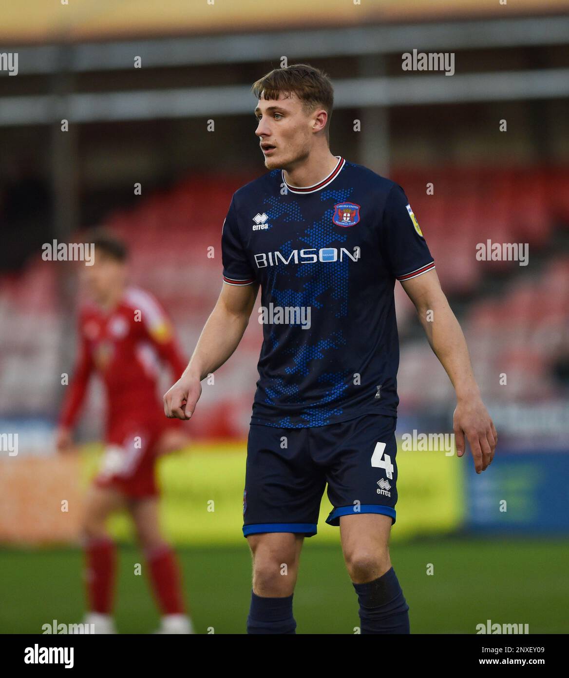 Owen Moxon of Carlisle during the EFL League Two match between Crawley Town and Carlisle United at the Broadfield Stadium  , Crawley , UK - 25th February 2023.  Photo Simon Dack/Telephoto Images.    Editorial use only. No merchandising. For Football images FA and Premier League restrictions apply inc. no internet/mobile usage without FAPL license - for details contact Football Dataco Stock Photo
