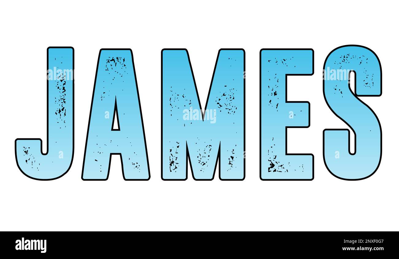 Blue name text James on white Stock Photo