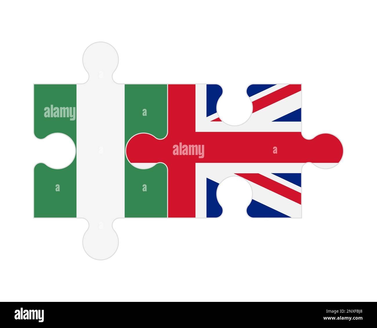 Connected puzzle of flags of Nigeria and United Kingdom, vector Stock