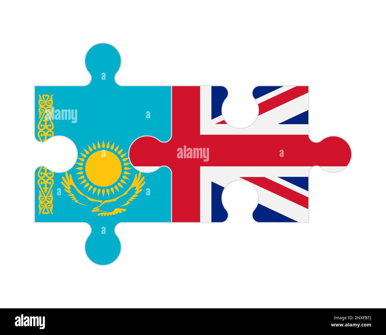 Connected puzzle of flags of Kazakhstan and United Kingdom, vector Stock Vector