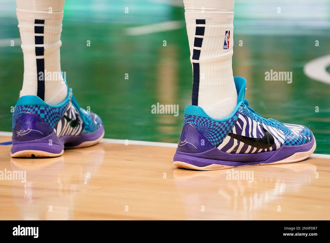 A detailed view of the shoes worn by Indiana Pacers guard Andrew