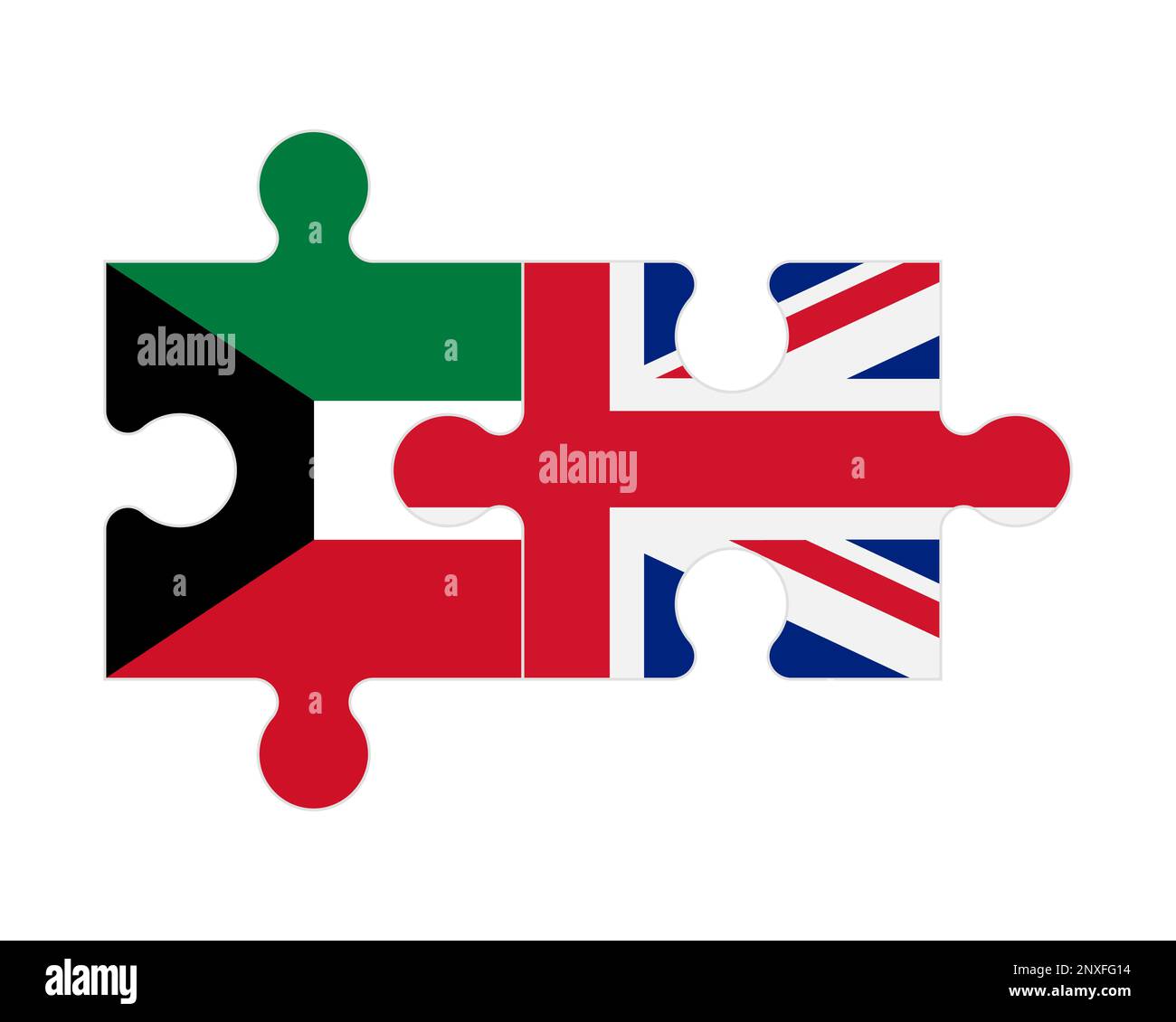 Connected puzzle of flags of Kuwait and United Kingdom, vector Stock Vector