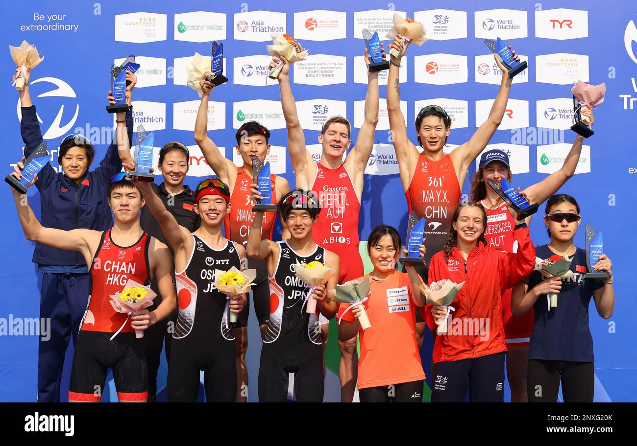 Podium finishers at 2023 Asia Triathlon Cup Hong Kong at Plover Cove