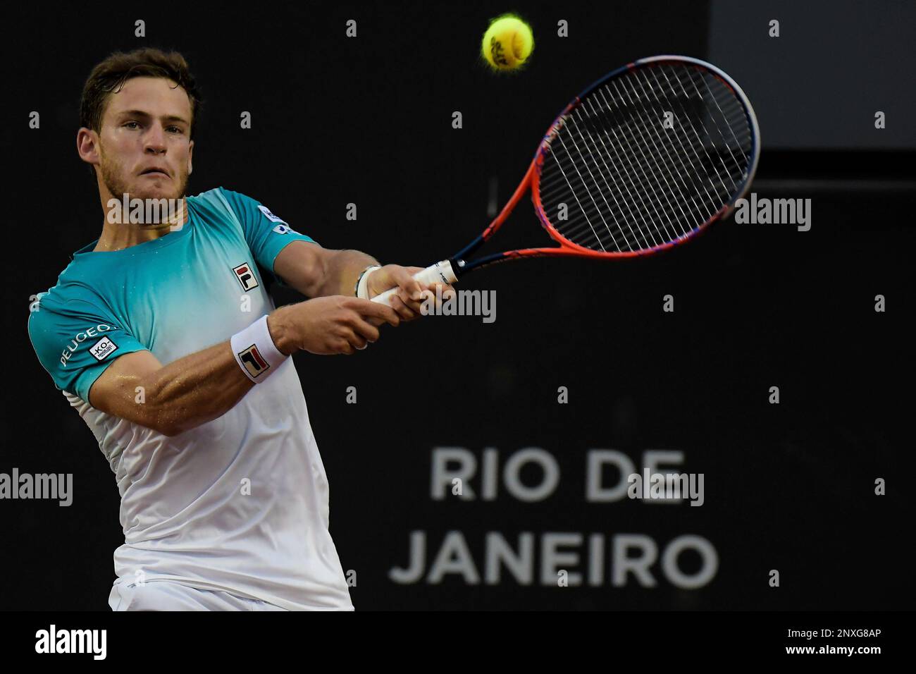 RJ - Rio de Janeiro - 02/24/2018 - Open Rio 2018 - Argentine player Diego  Schwartzman during match against Chilean tennis player Nicolas Jarray at Rio  Open 2018, ATP 500 stage of