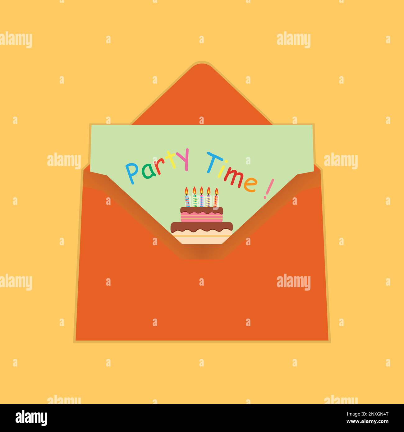 Open envelope with party time invitation card Stock Vector