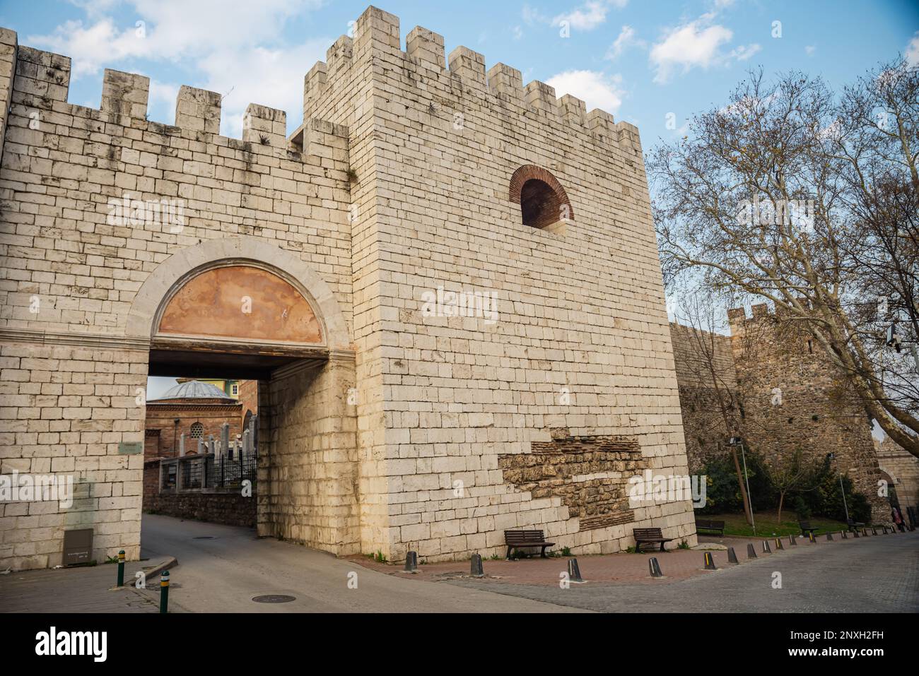 ancient ottoman castle gate photo in Bursa, Entrance of Tahtakale -sultanate- Gate of Bursa Castle Turkey. High quality photo Stock Photo