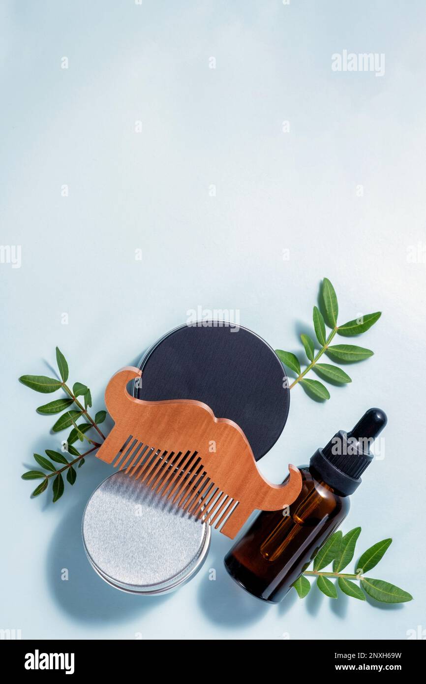 Flat lay composition with men's cosmetic products on color background ...