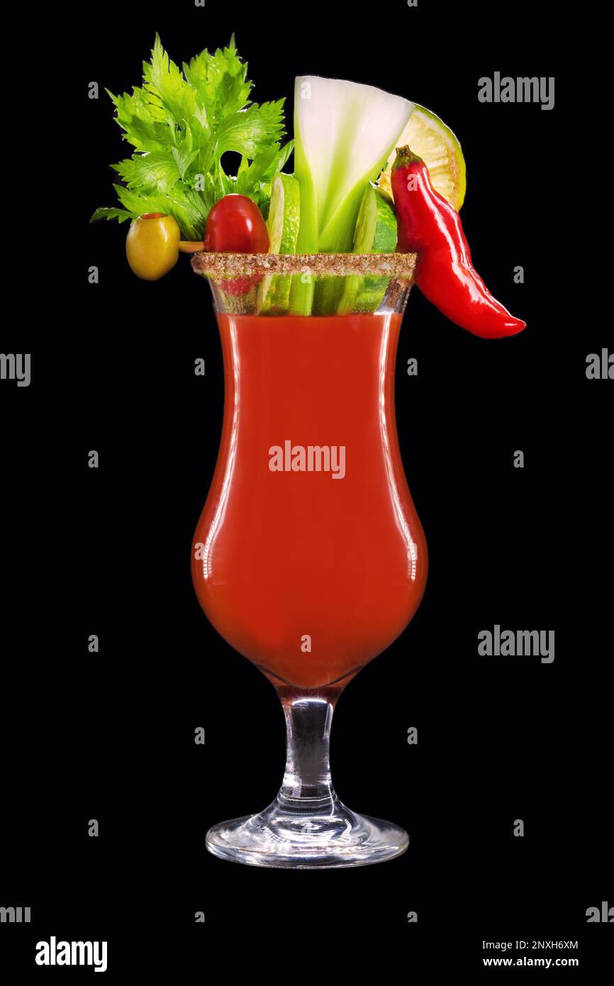 Bloody mary, a cocktail made with vodka, tomato juice, lemon juice