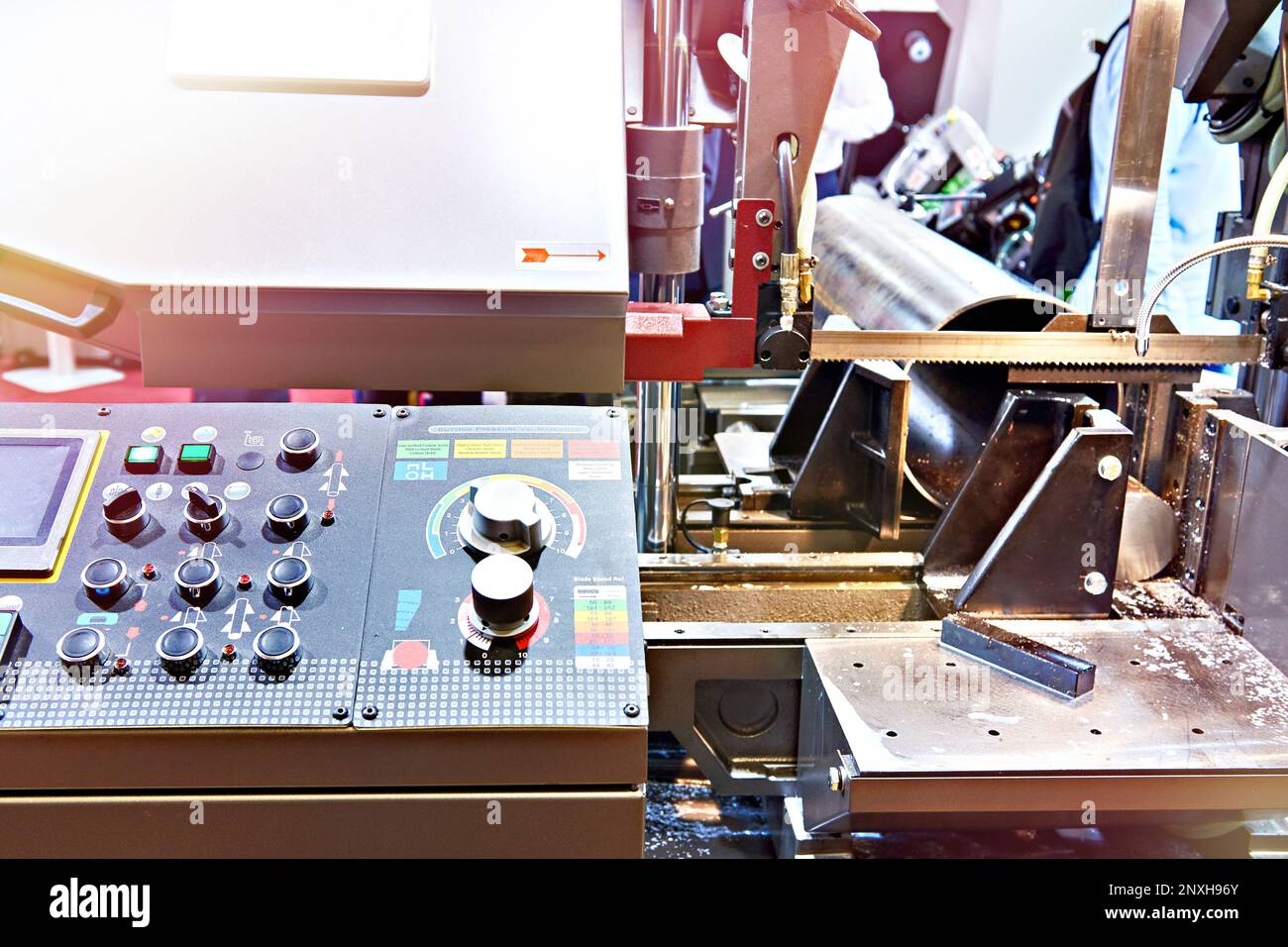 Automatic band saw with control panel Stock Photo Alamy