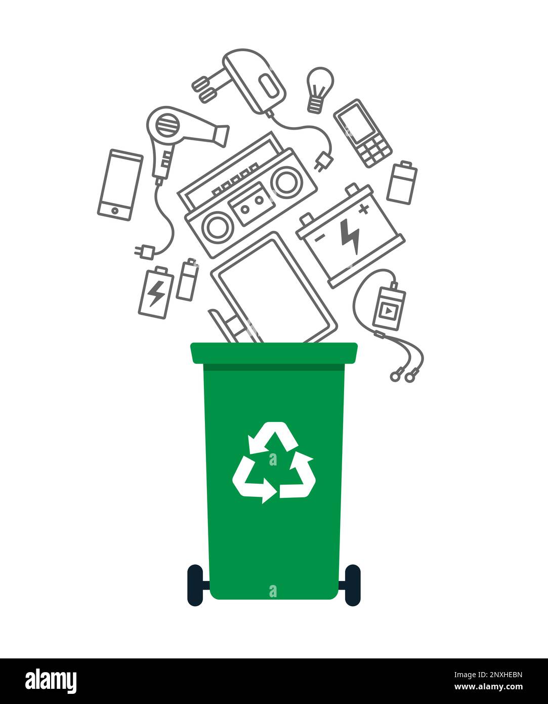 Ewaste recycling bin. Electronics recycle vector illustration Stock
