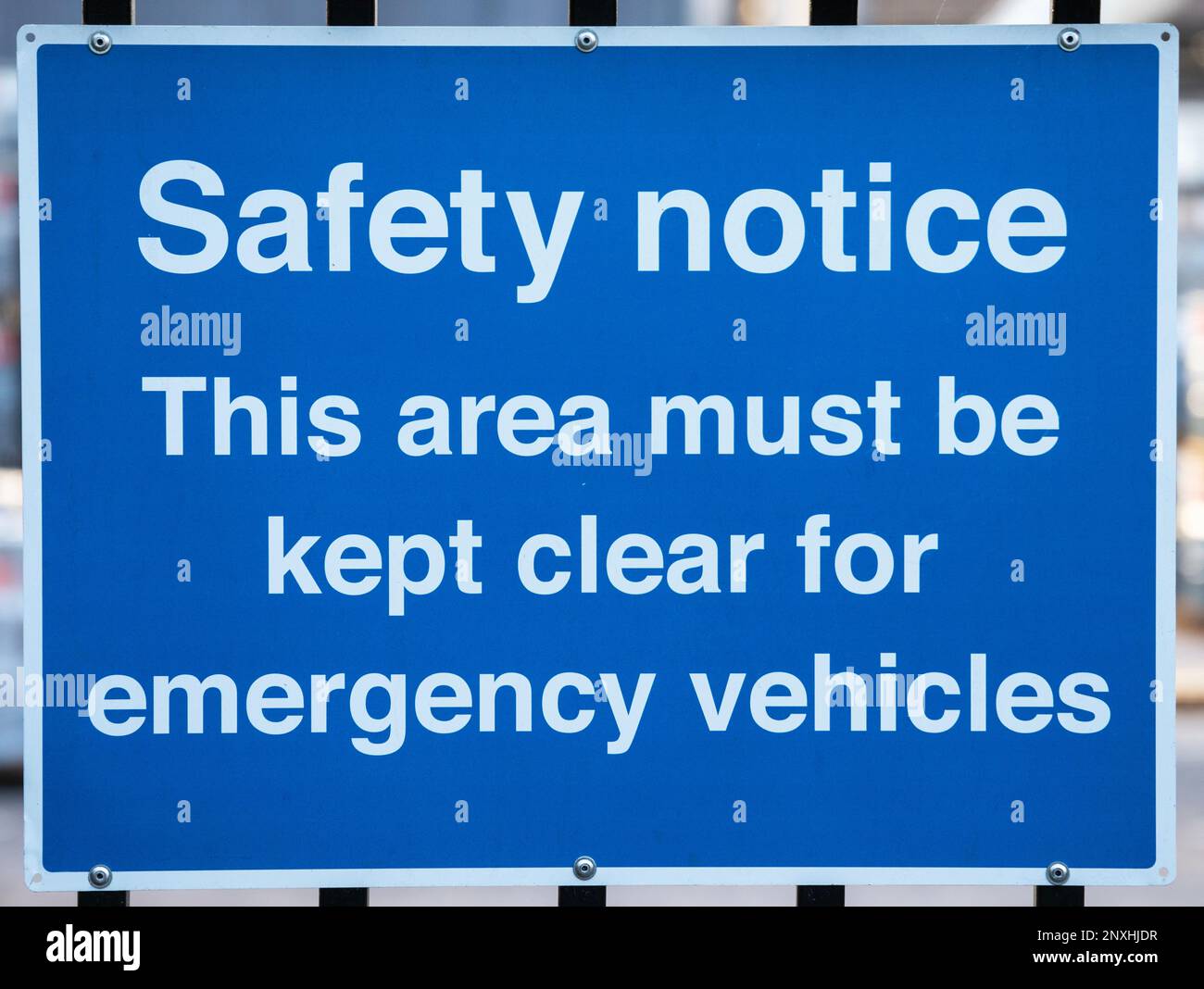 Safety Notice sign - emergency vehicles access Stock Photo
