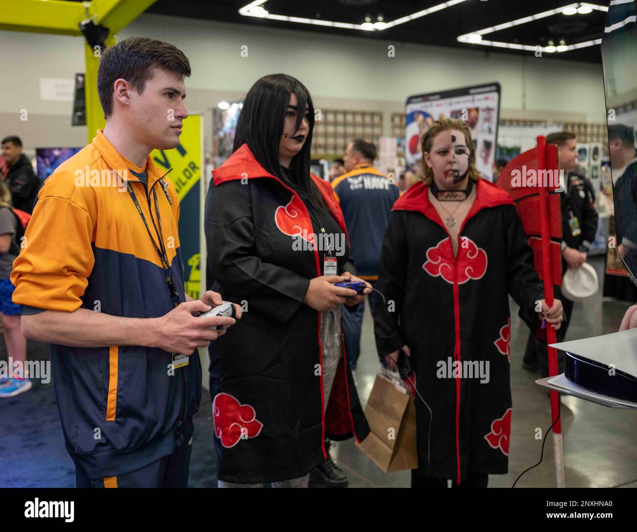 U.S. Navy Master-At-Arms 2nd Class Jarrett Allen, assigned to the Navy’s esports team, Goats & Glory, plays Dragon Ball Z at FAN EXPO Portland. Goats & Glory is dedicated to outreach and engagement with members of the gaming community, showcasing life and opportunities available in the Navy. Stock Photo