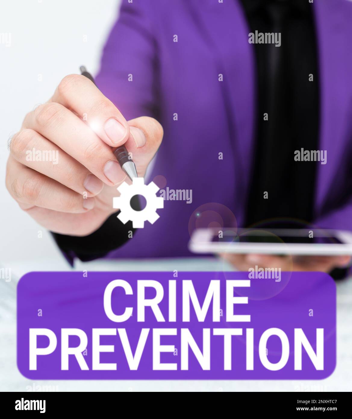 Sign displaying Crime Prevention. Business showcase Federal Offense ...