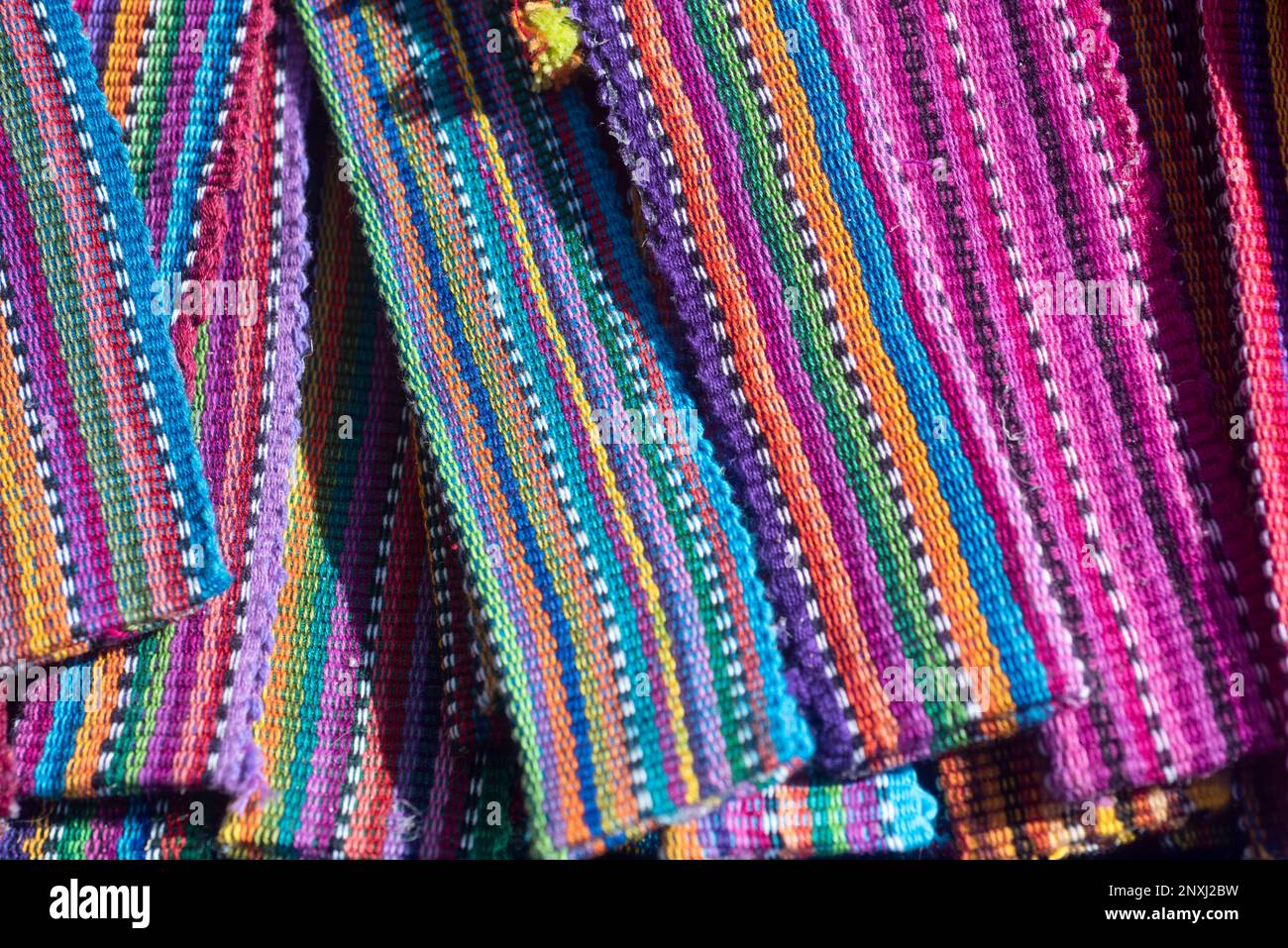 Close-up photo of colorful textiles from Chapas in Mexico, famous for its local handicrafts. Stock Photo