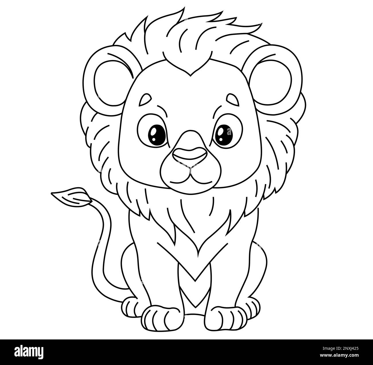 linear lion on a white background. coloring book for children. cute drawing. flat vector illustration. Stock Vector