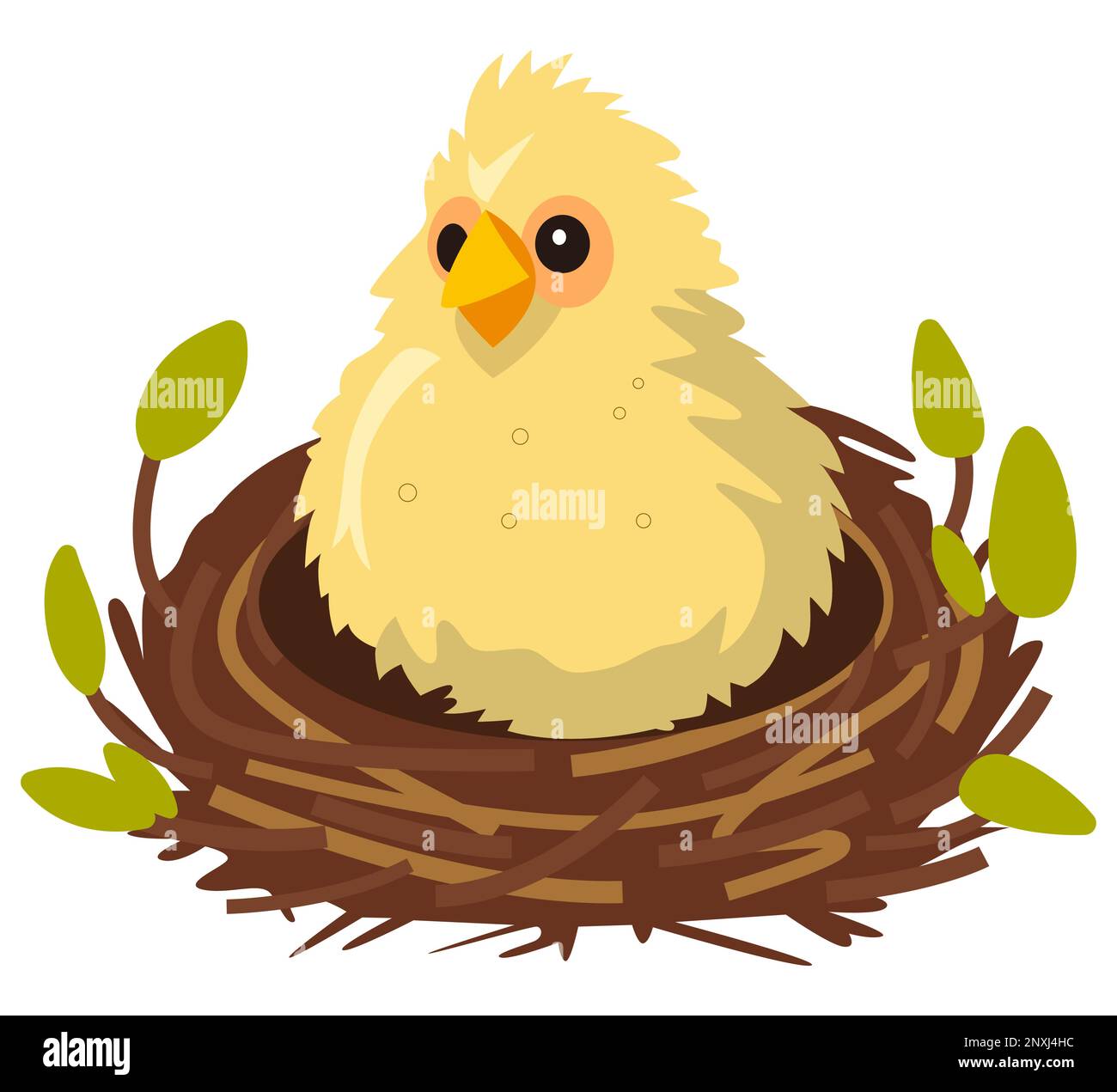 cute yellow chick is sitting in the nest. flat vector illustration. Stock Vector