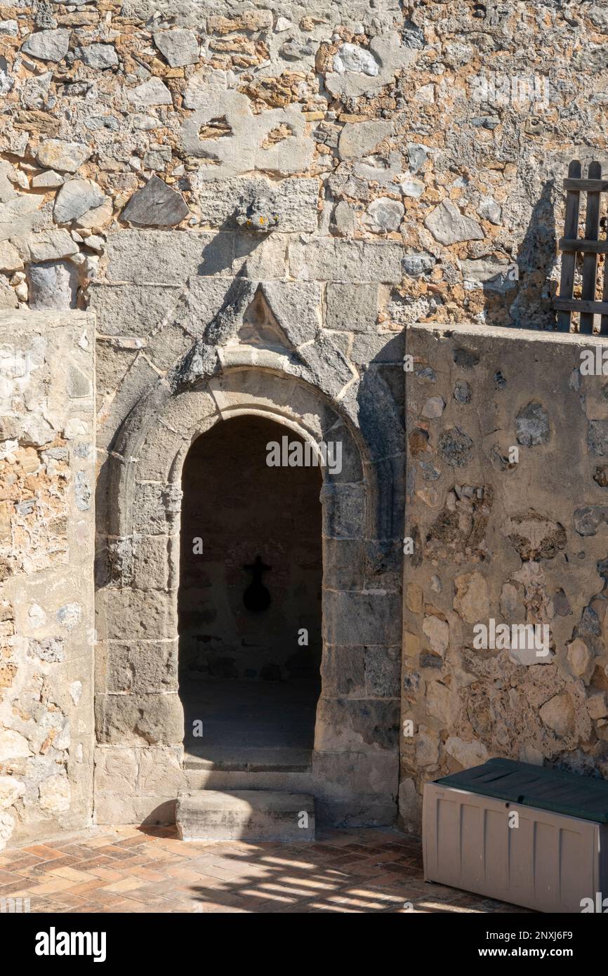 Sanlucar de Barrameda, Cadiz, Spain - February 23, 2023: Stone door. Architectural detail of the Castle of Santiago, in Sanlucar de Barrameda, Spain Stock Photo